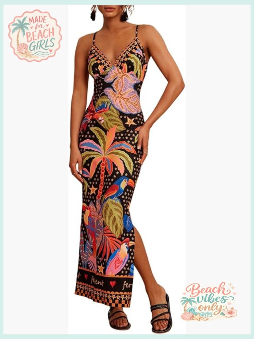 Sleeveless V-Neck Midi Dress with Side Slit, Medium Stretch